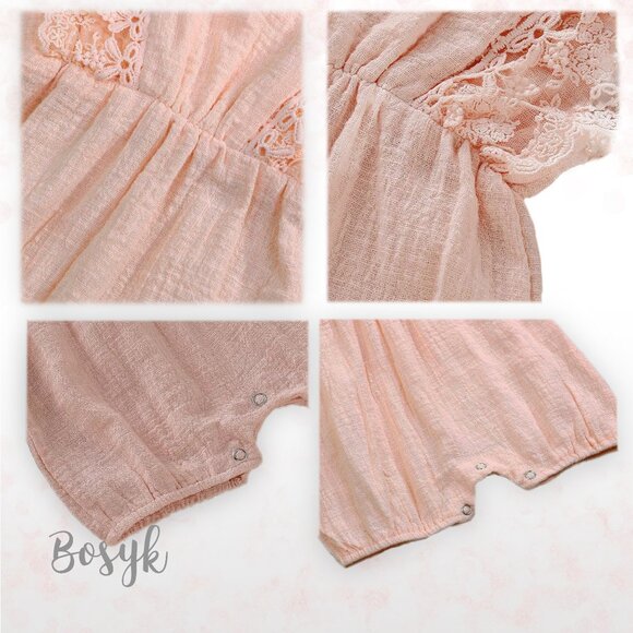 Sleeveless Muslin Lace Romper Bodysuit Baby Girl - Ruffle Romper Bodysuit Baby - Picture 4 of 4
